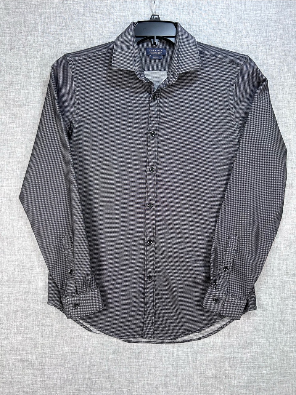 Zara Man Mens Large Slim Fit Black Gray Geometric Button Down Shirt